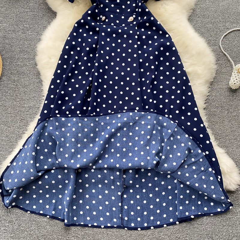 Women's Lightly Mature Polka Dot Contrasting-color Dress