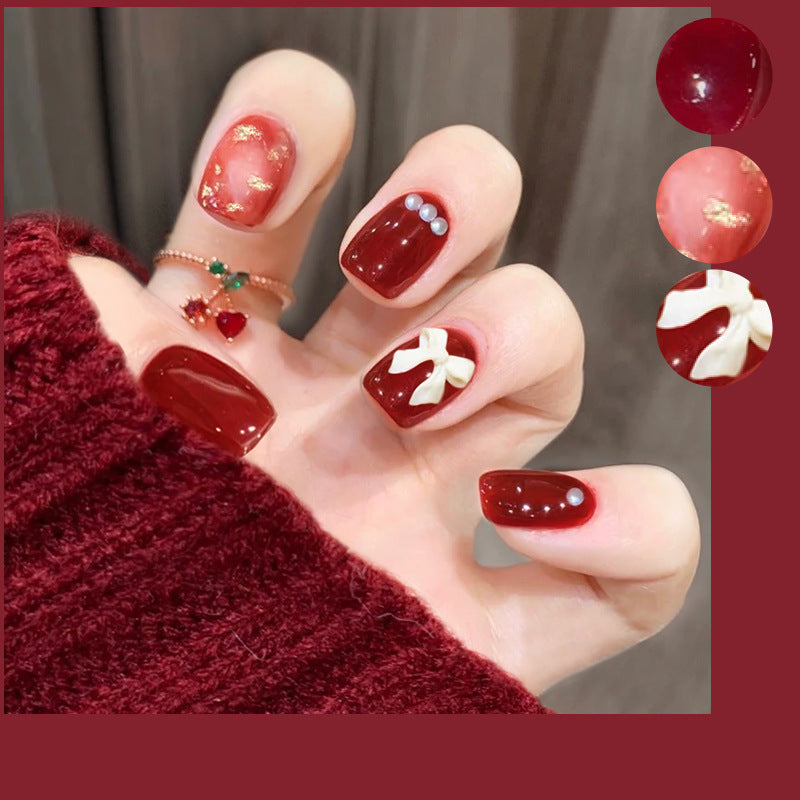 Nail Patch Fake Nail Removable Nail Piece Strawberry Flow Heart Butterfly Wear Finished Short Style