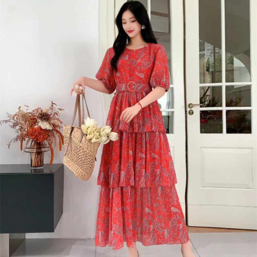 Niche Vintage Printed Chiffon Dress