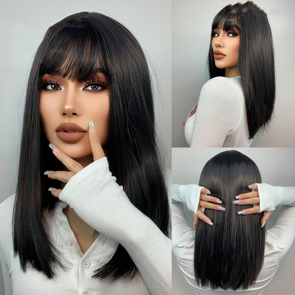 Women's Straight Bangs Short Hair Styling Wig Cover