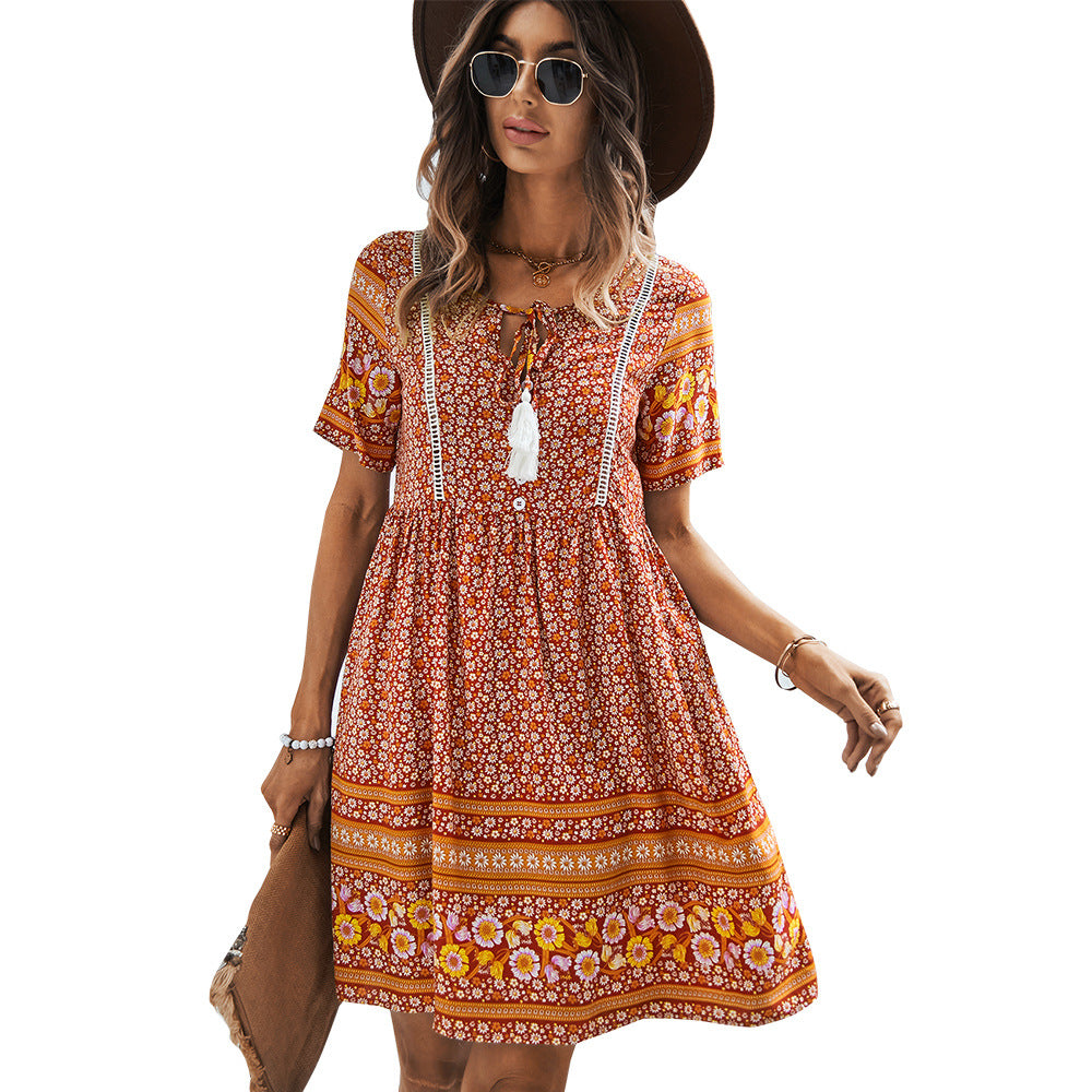 European and American Fashion: Bohemian-Style Print Dress for Women