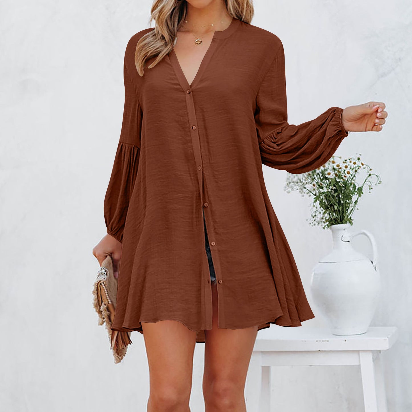 Women's Casual Loose Cardigan Button T-Shirt