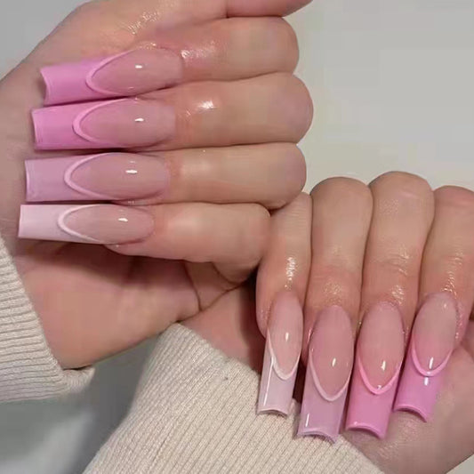 Ladies Pink Gradient Color Wear Long Nail Stickers