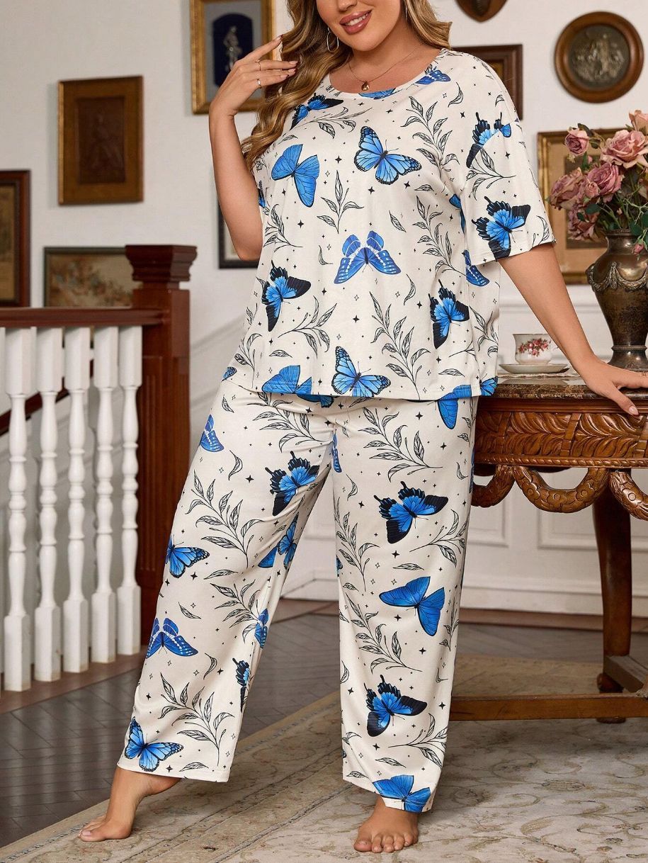 Plus Size Women's Pajama Homewear Suit with Trousers