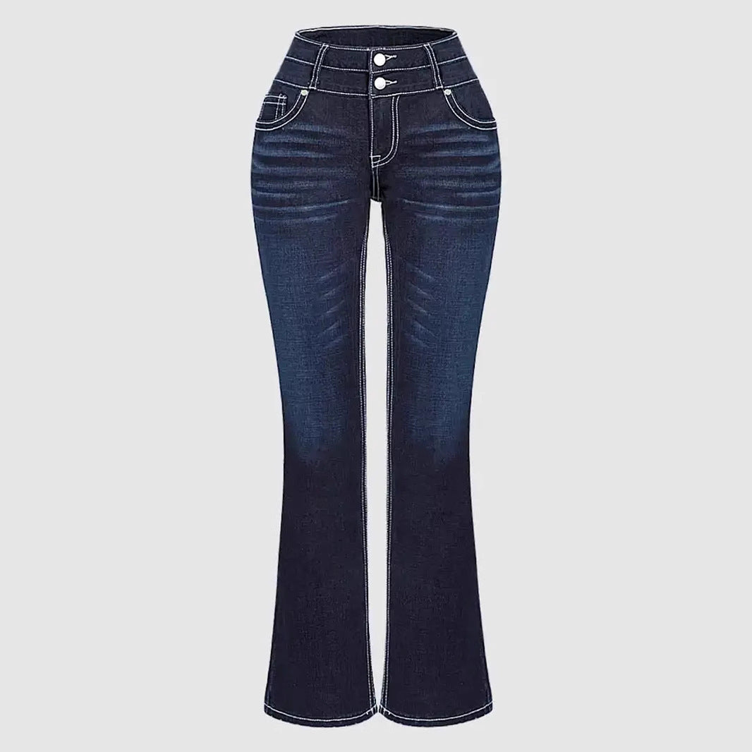 Women's Retro Embroidered Denim Trousers - Fashionable and Stylish