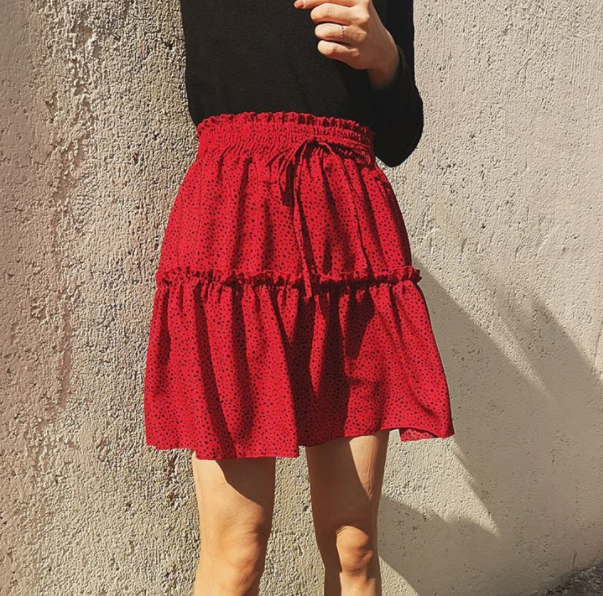 Polka Dot Printed Pleated Skirt