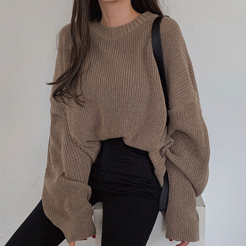 Loose Casual Solid Color Long Sweater for Women