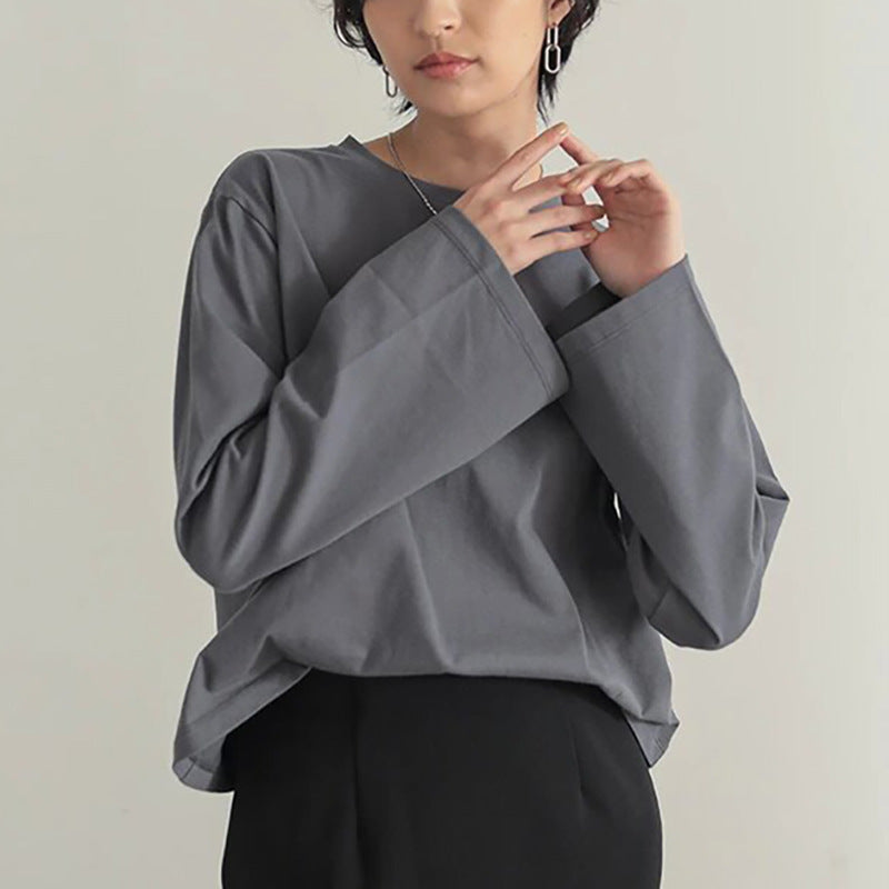 Simple Casual Solid Color Cotton Round Neck Base Layer Shirt