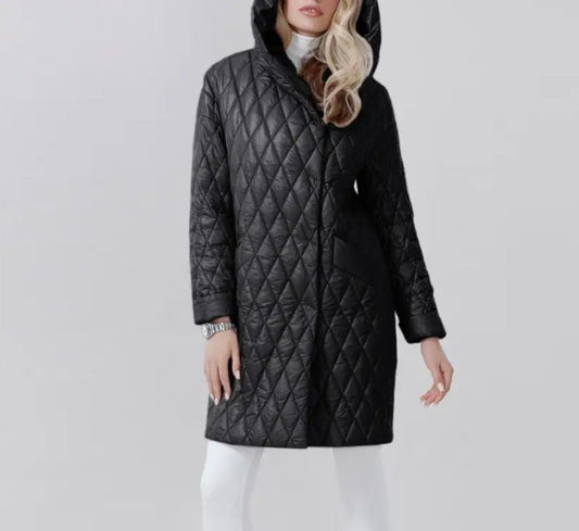 Women's Cotton Dress Coat Solid Color, Hood, and Warm Jacket Design