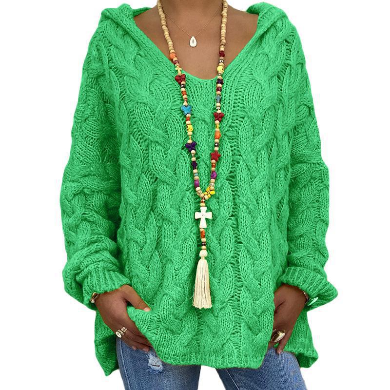 Women's Twist Knitted Hoodie Sweater Solid Color for a Cozy and Stylish Look