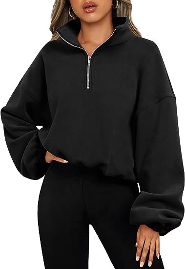 Women's Solid Color Zipper Stand Collar Loose Sport Pullover Hoodie