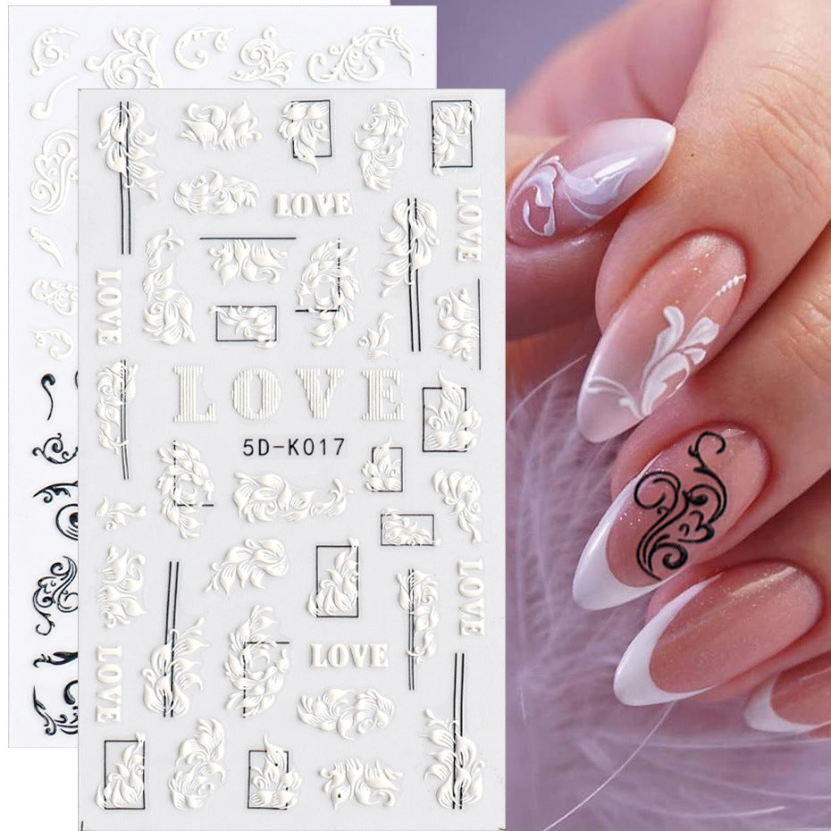 Three-dimensional Hollow White Bridal Lace Butterfly Nail Stickers