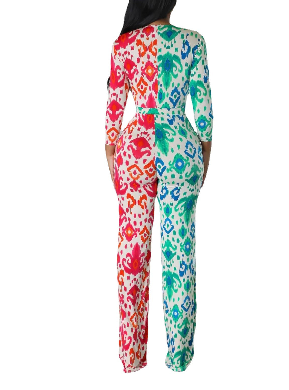 Casual Printed Color-Blocking Jumpsuit for Women