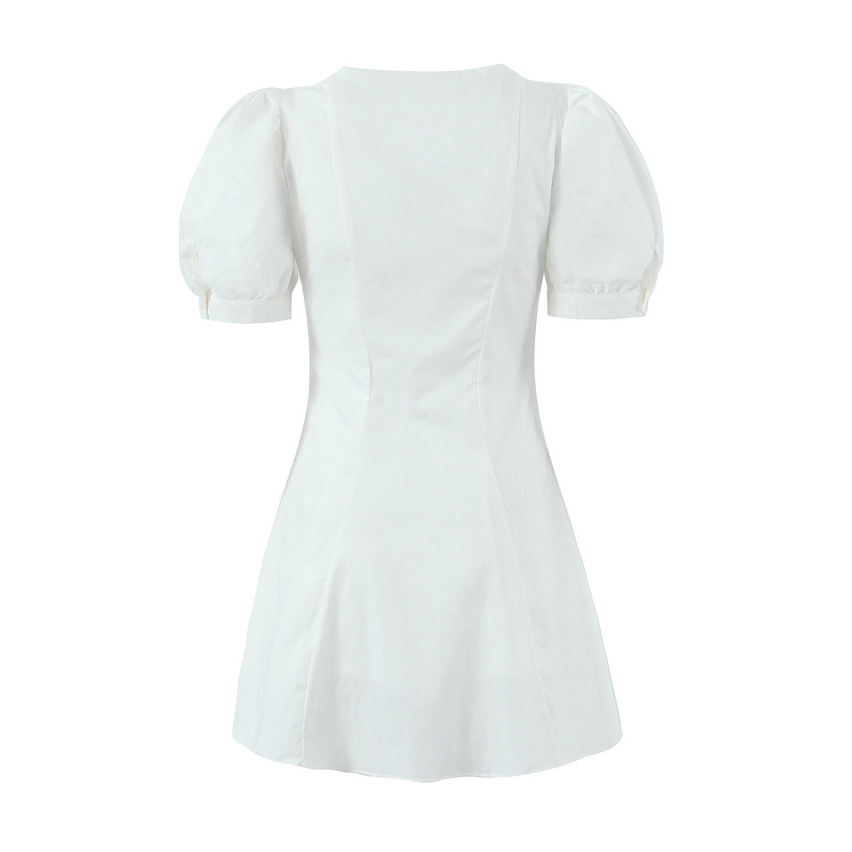 French Retro Square Collar Single Breasted Puff Short Sleeve Dress