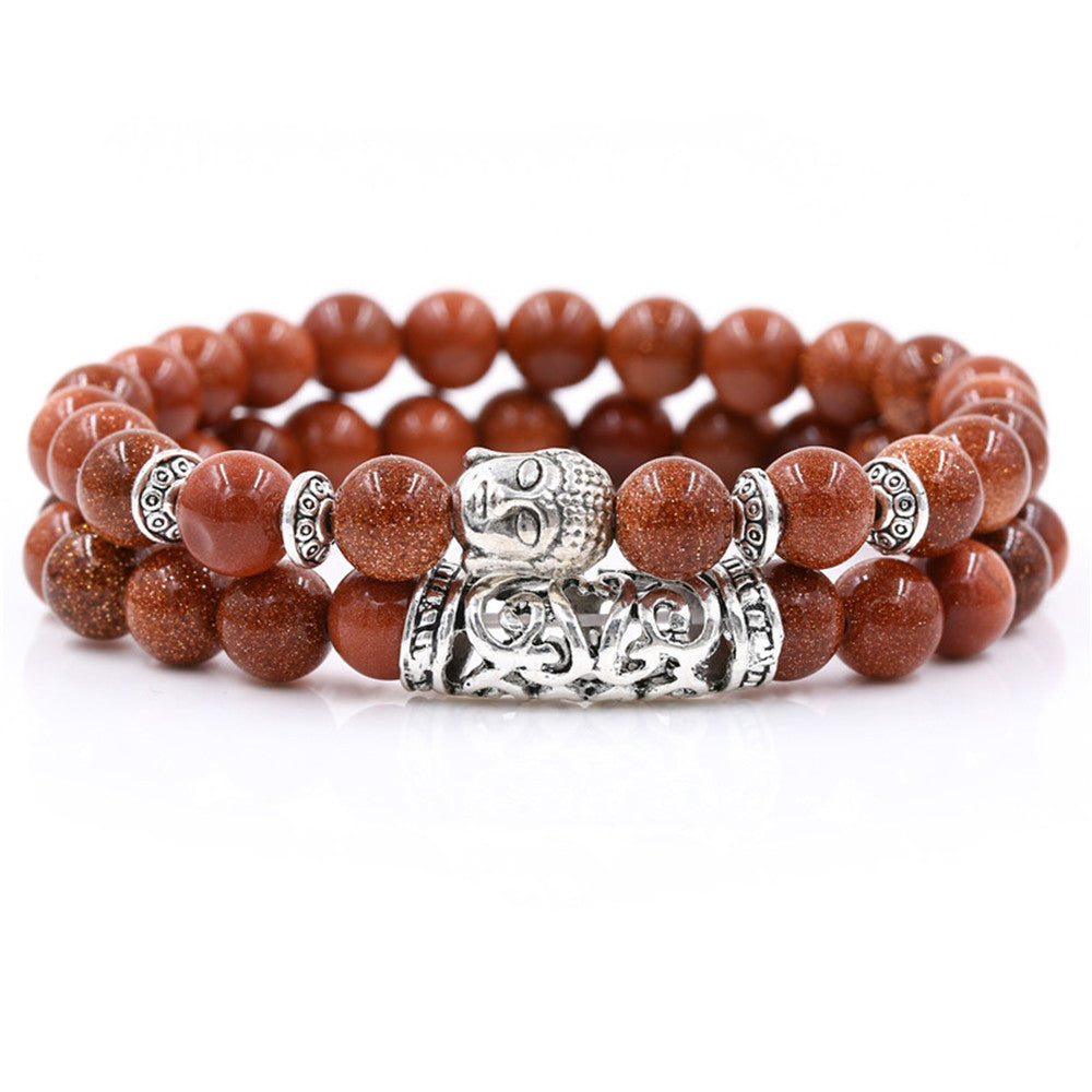 Creative Personality Energy Stone Hand-worn UFO Buddha Head Round Tube Wristband Bracelet Suit