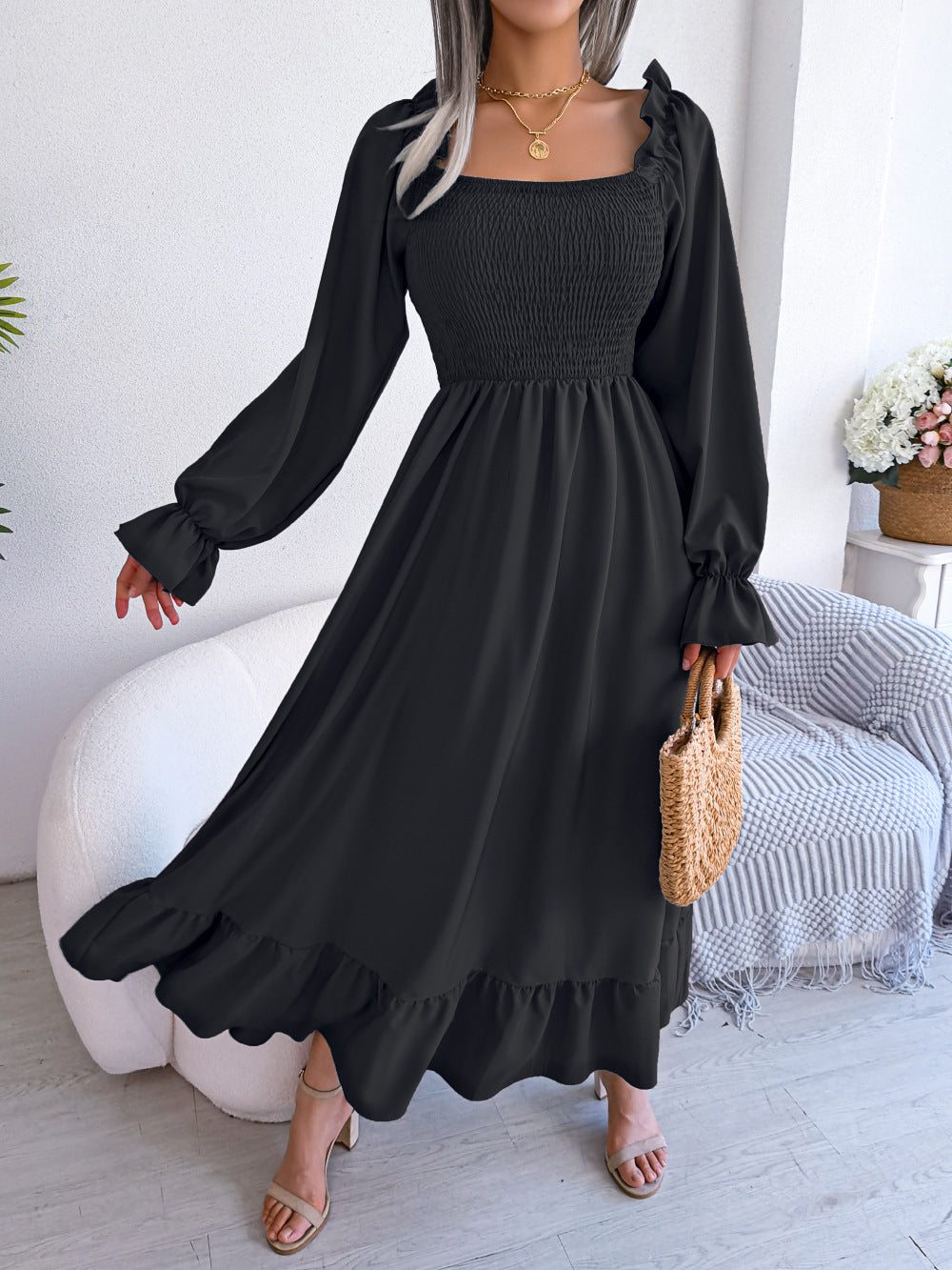 Casual Square Collar Flare Skirt