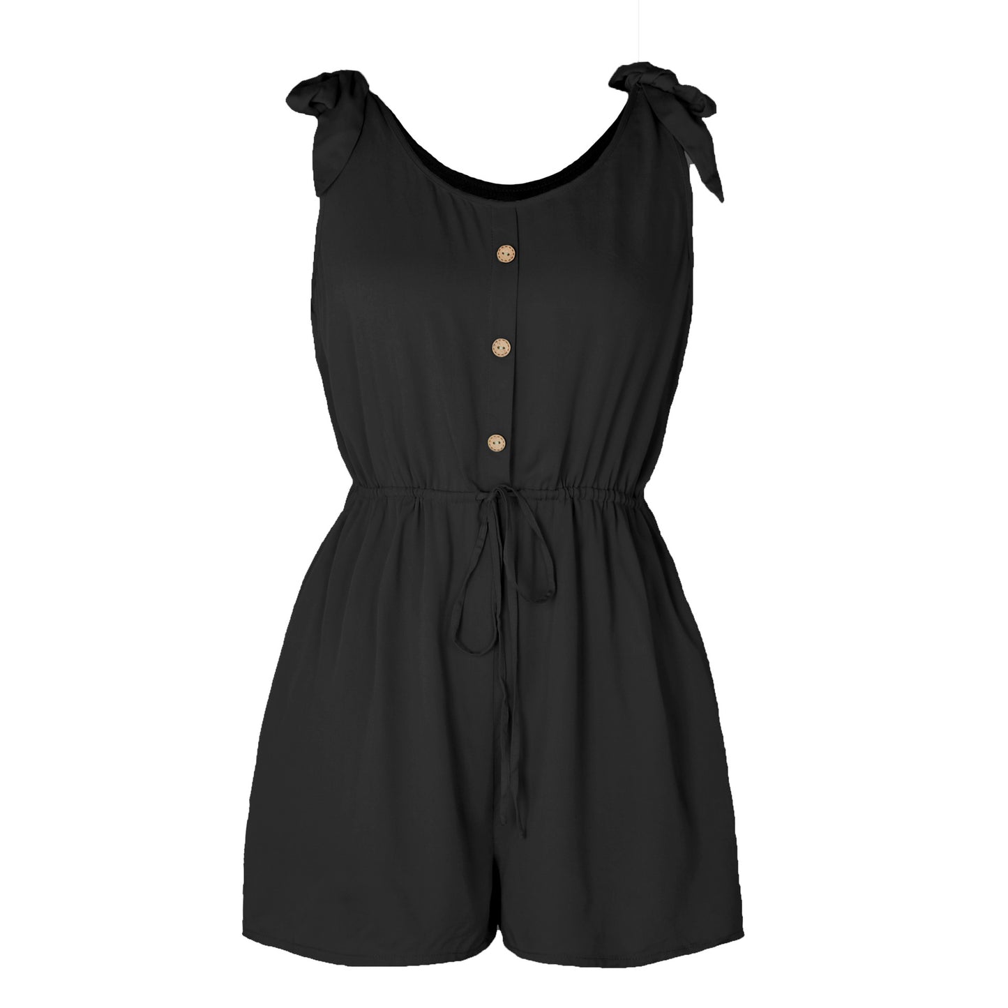 Sleeveless Jumpsuit with Coconut Buckle and Lace-Up Detail for Women