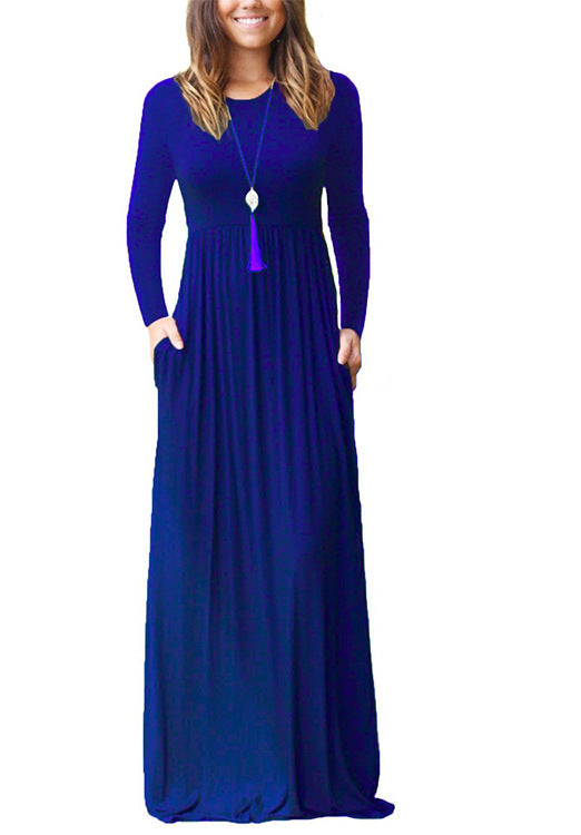 Women's Fashion Casual Long Sleeve Elastic Waist Dress