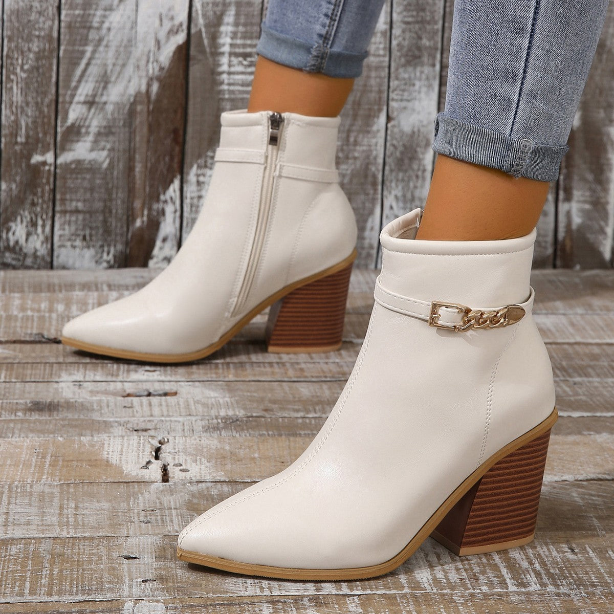 Plus Size Women's Pointed Toe Chunky Heel Martin Boots