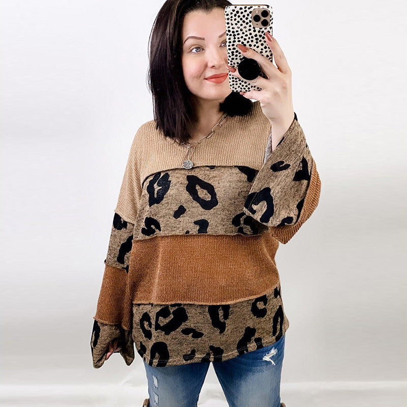 European and American Style Personalized Leopard Print Long-Sleeved Sweater for Women