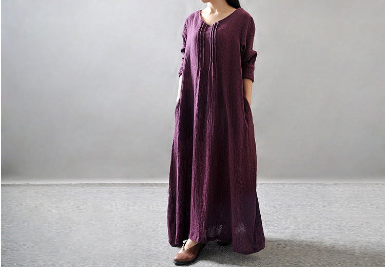 Artistic Texture Linen Robe Plus Size Dress