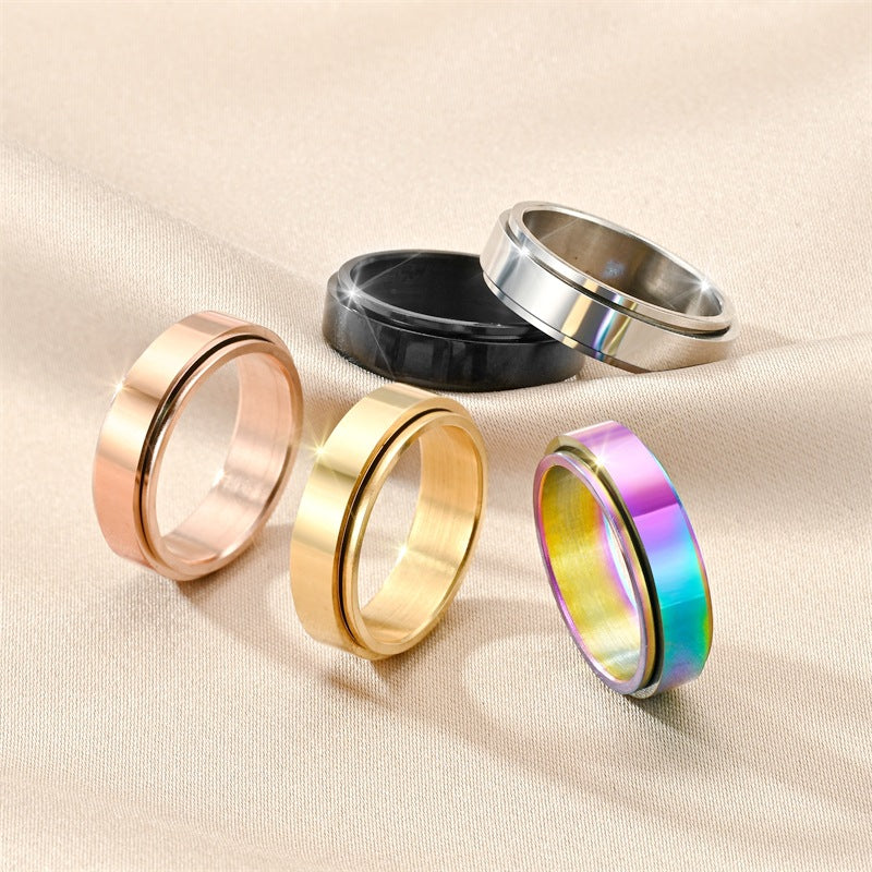 Rotating Titanium Steel Simple Bracelet Ring For Women