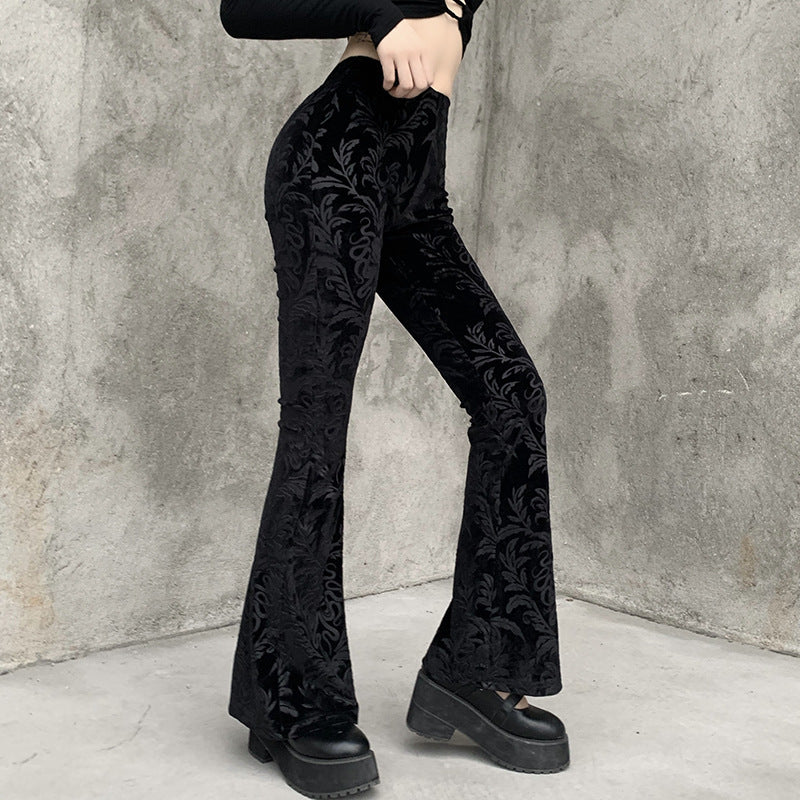 Student Suede Embossed Wide-Leg Casual Pants for Girls
