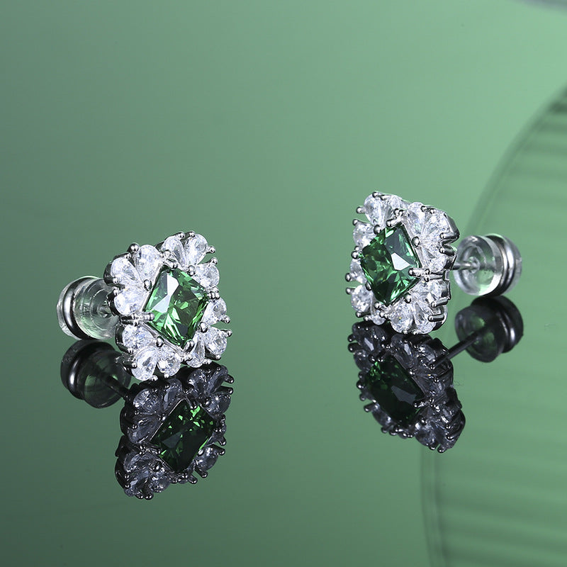 Emerald Stud Earrings Female Temperament Advanced