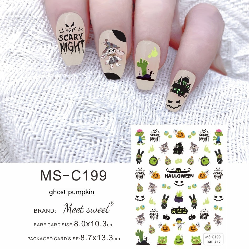 Spooky Halloween Nail Sticker featuring Skulls and Pumpkins for Festive Nail Art