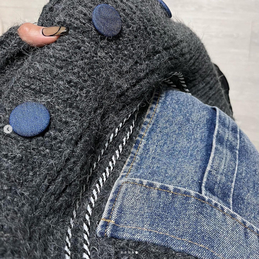 Women's Patchwork Denim Thick Sweater Coat