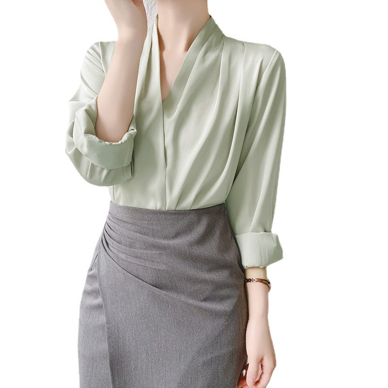 Summer V-Neck Satin Shirt Top for Women