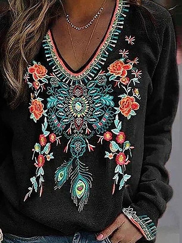 Ethnic Style Bottoming Shirt with Lapel, Long Sleeves