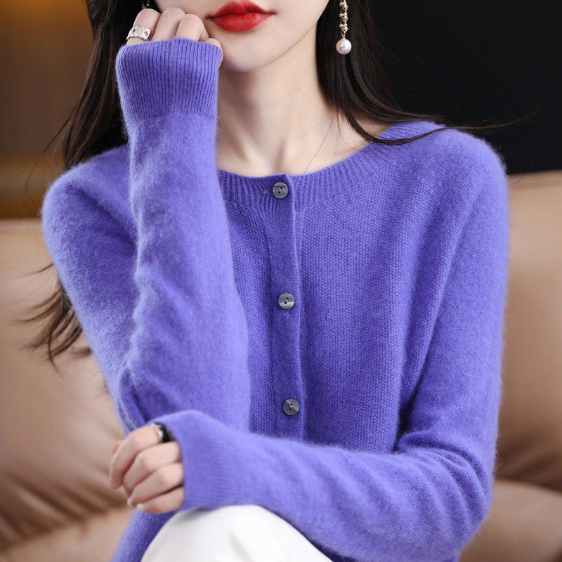 Women's Loose-Fit O-Neck Cashmere Cardigan Sweater