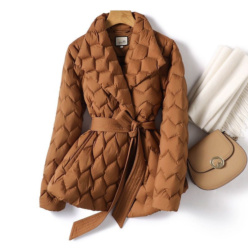 Chocolate Silk Line Lightweight Short Down Jacket Women's Waist-tight Mid-length Winter Coat