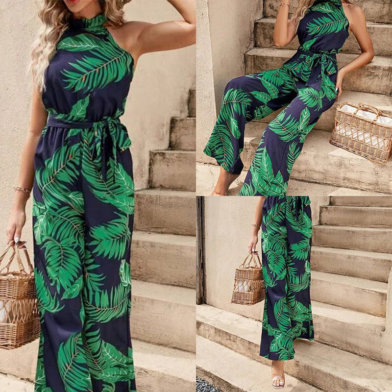 Round Neck Sleeveless Tied High Waist Wide Leg Jumpsuit