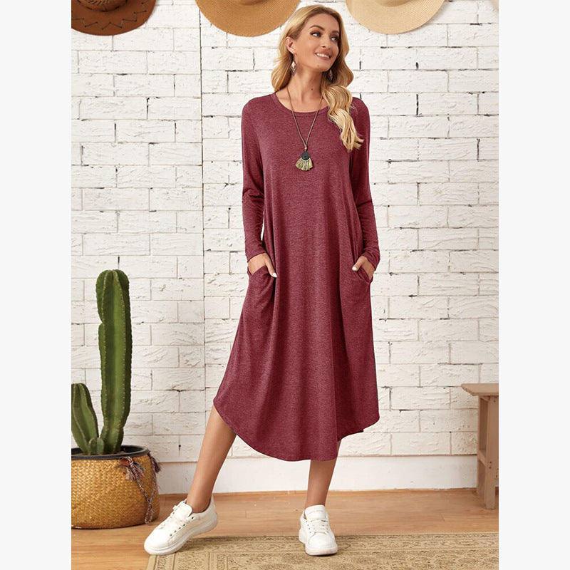 Women's Solid Color Casual Long Sleeve Dress