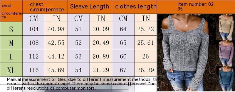 Women's Sexy Off-the-shoulder Strap Knitwear Solid Color Casual Long Sleeves Sweater