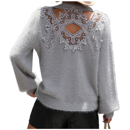 Pattern pattern women's knitted sweater round neck long sleeved pullover sweater for women