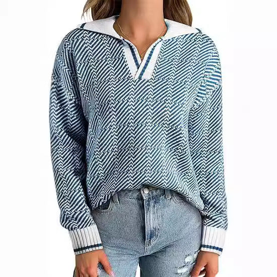 Women's Knitted Pullover with Lapel