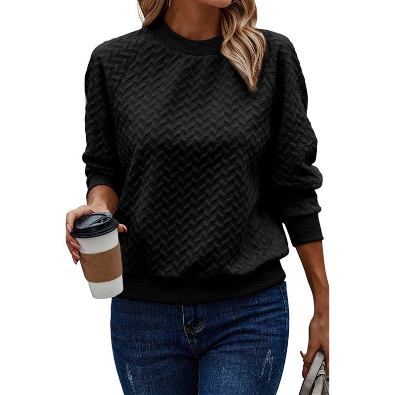Solid Color Textured Round Neck Sweater