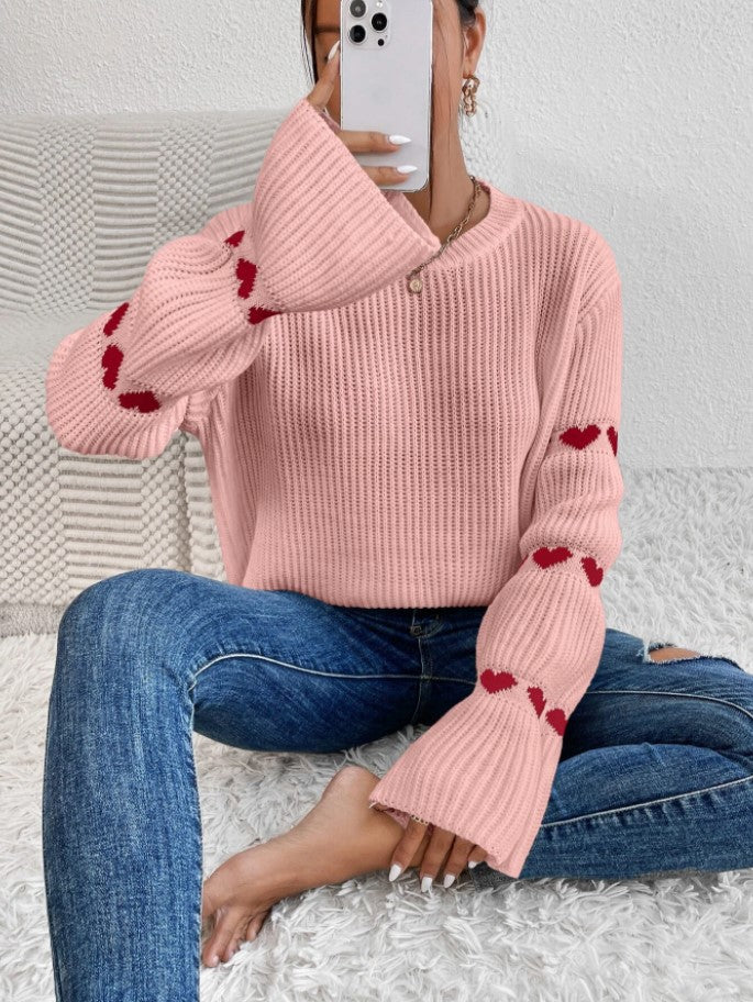 Pullover Loose Heart Jacquard Sweater For Women