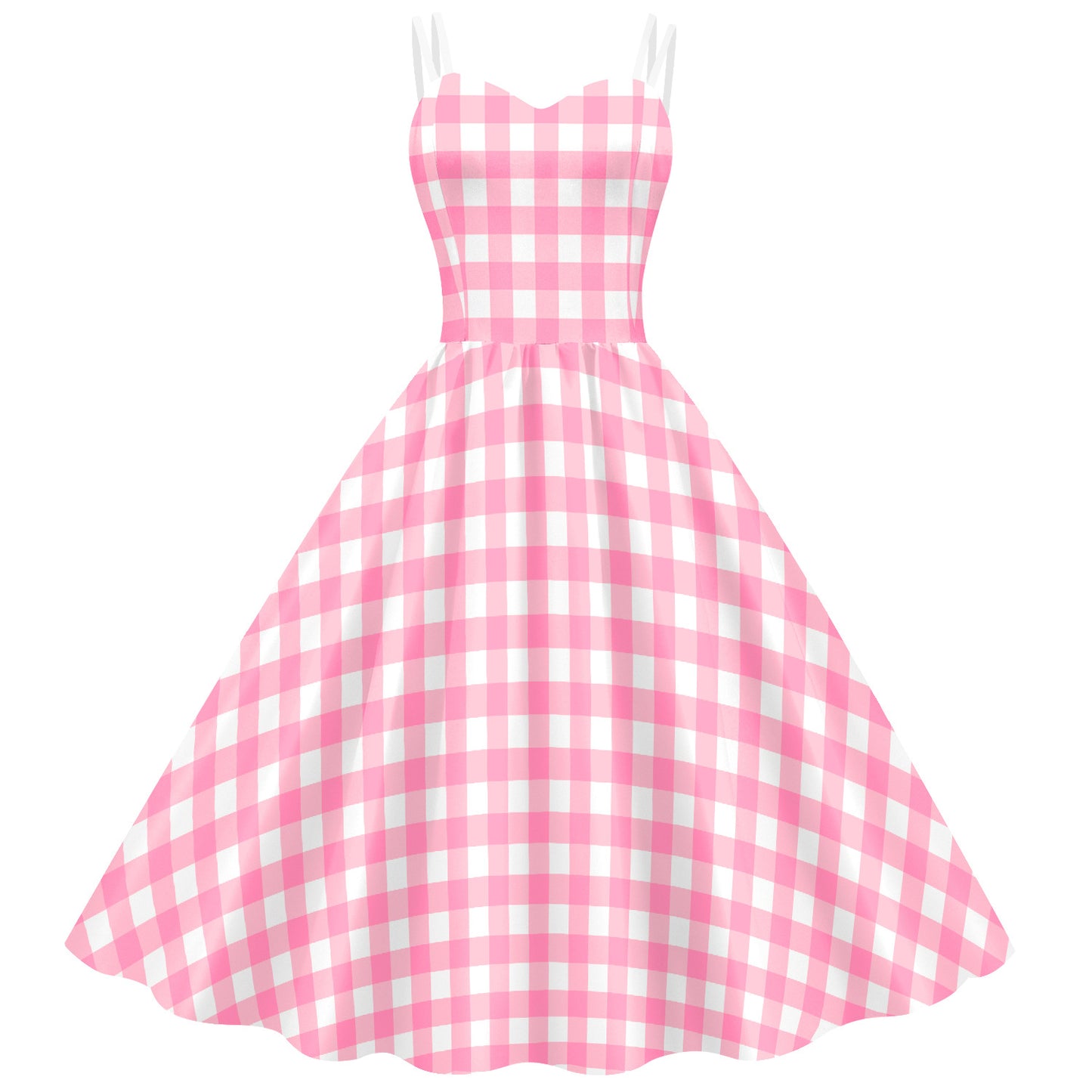 Barbie Digital Print Pink Plaid Dress for Women