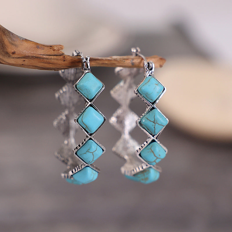 Exaggerated Diamond Turquoise U-shaped Earrings