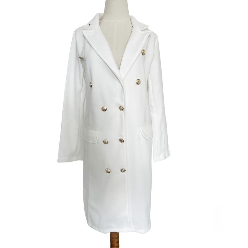 Long woolen women's coat with multi button woolen jacket