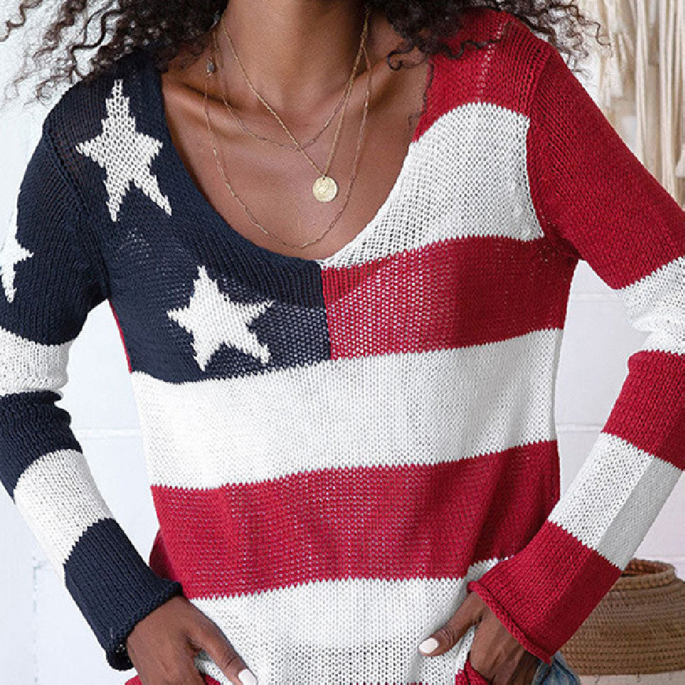 Star Stripes Sheer Knitted Top for Women