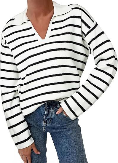 College Style Striped Knitted Long Sleeve Top