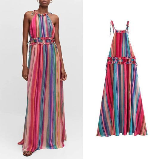 Ladies' Striped Spaghetti Straps Maxi Dress