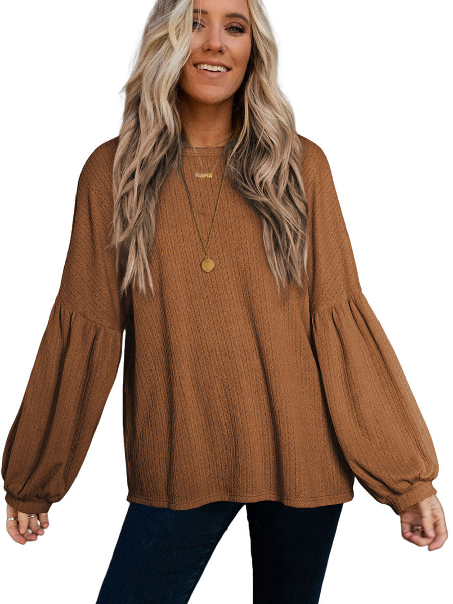 Ladies' Relaxed Casual Puff Sleeve Top in European and American Fashion