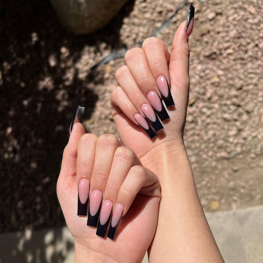 Long Simple Black Nail Tips