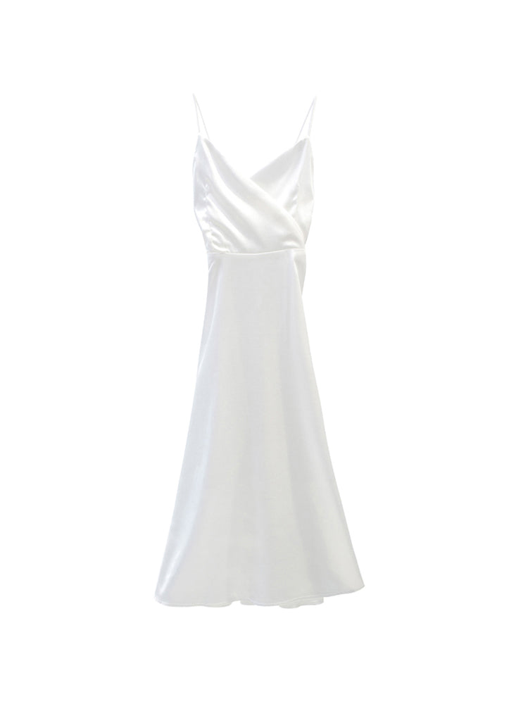 White Halter Dress With V-neck And Halter Back